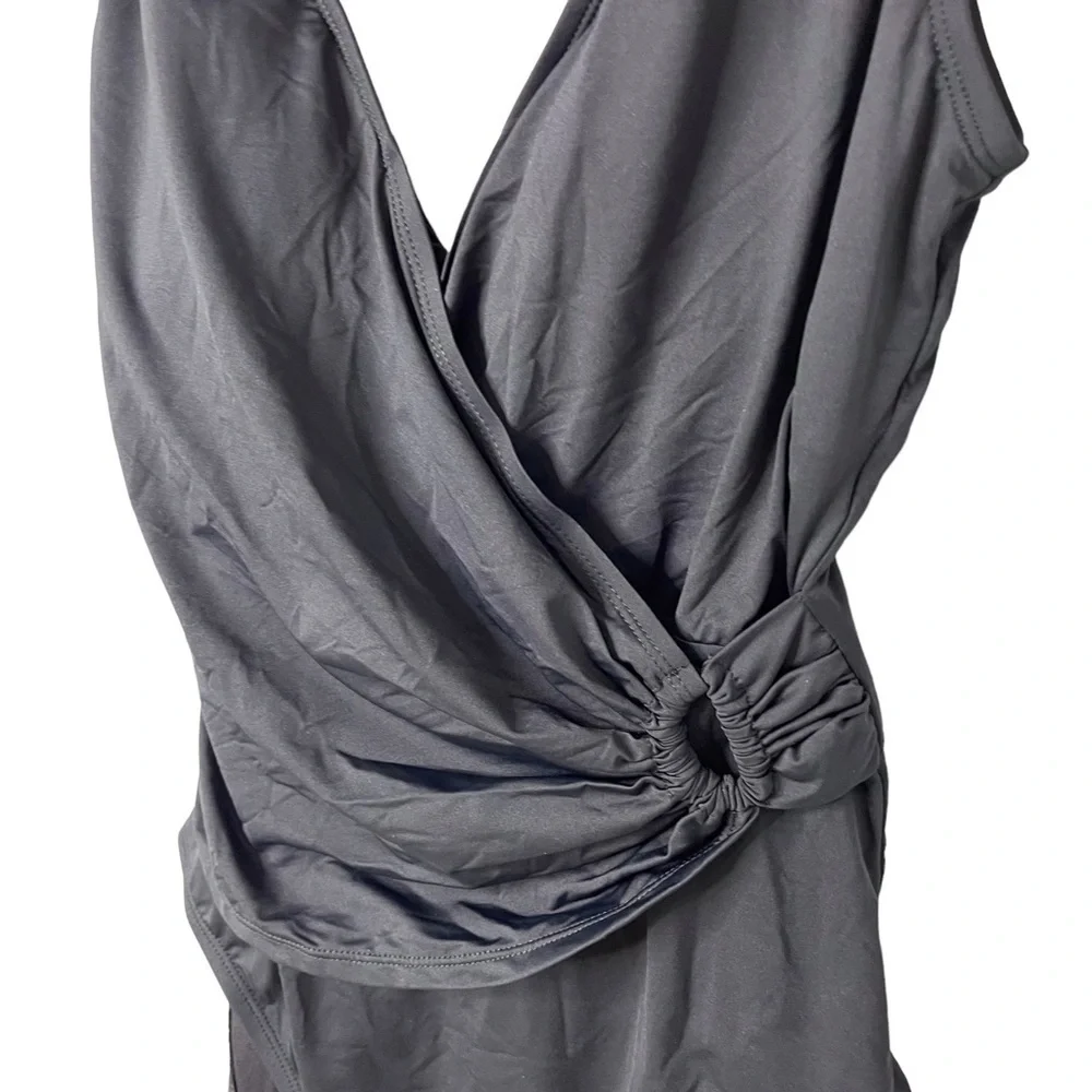 Tommy Bahama Pearl Clara Wrap One Piece Swimsuit Black Size 14 Tummy Control